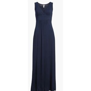 Loveappella Navy Blue V-Neck Empire Waist Maxi Dress P6114-SMO PXL